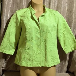 Christopher & Banks Blazer Short Jacket Lime Green Floral XL Petite 3/4 Sleeve